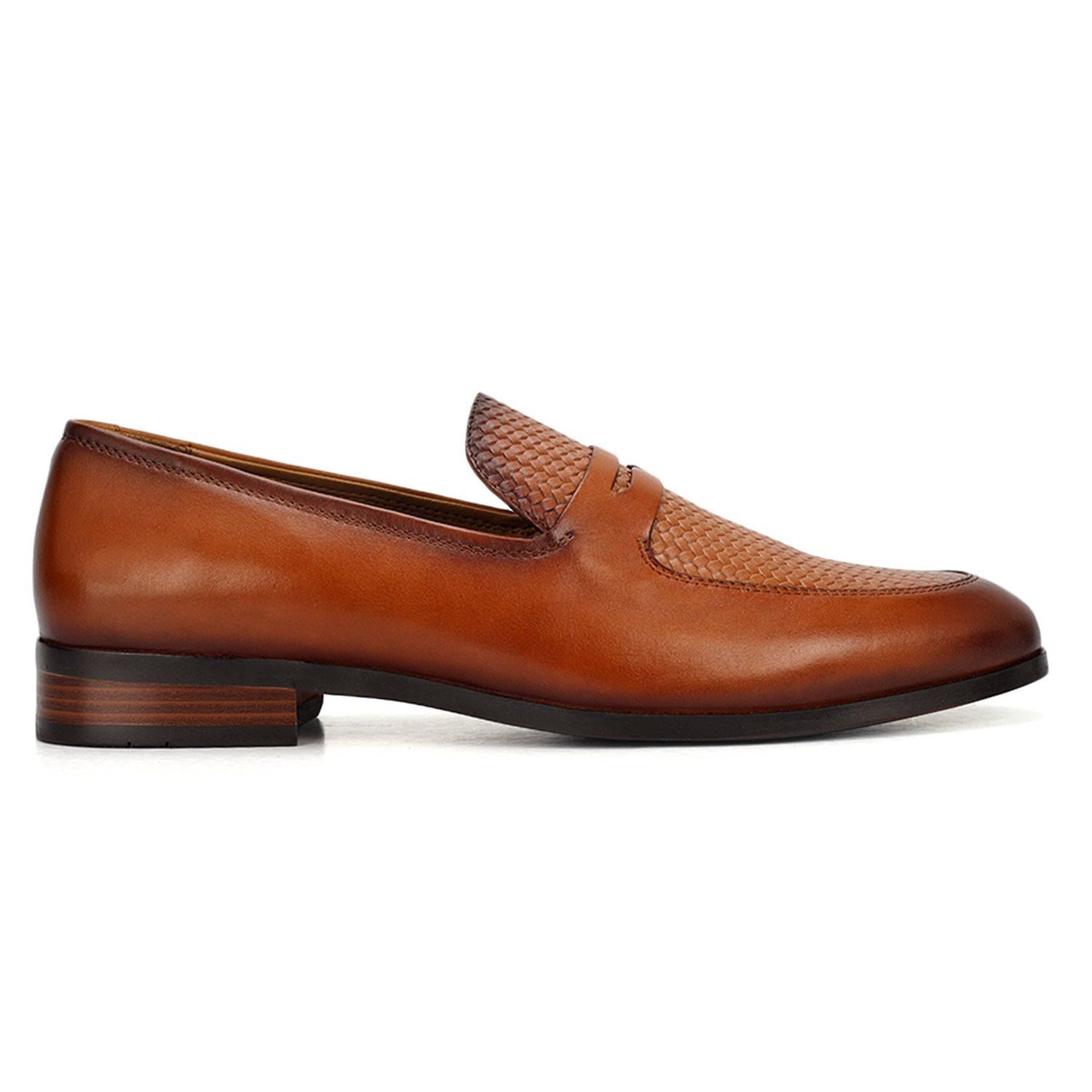 Tan Mat Textured Leather Loafers