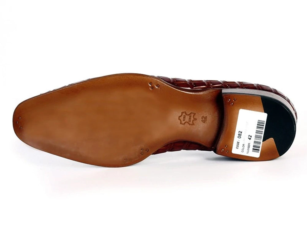 Paul Parkman Brown Crocodile Embossed Calfskin Tassel Loafer (ID#0823-BRW)
