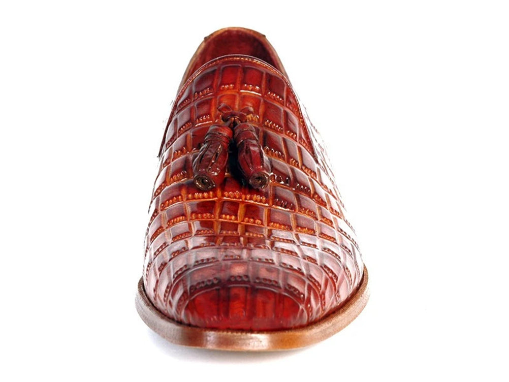 Paul Parkman Reddish Camel Croc Emb. Calfskin Tassel Loafer (ID#0823-RDSH)