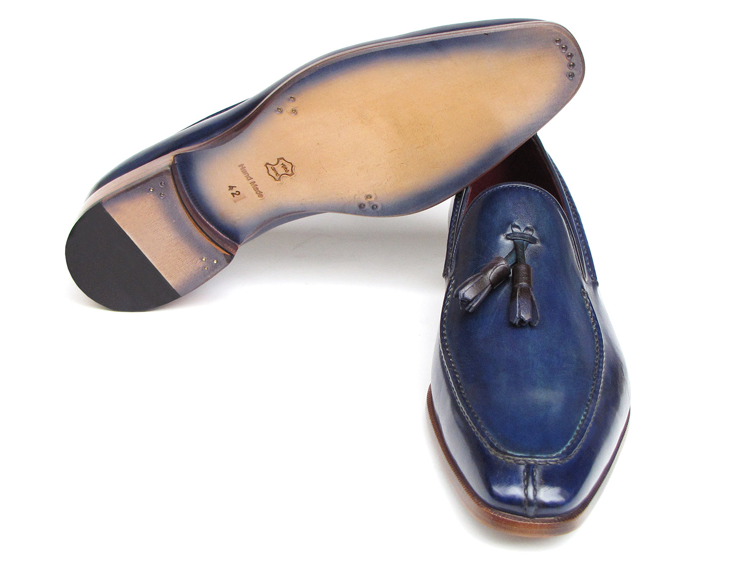 Paul Parkman Men's Tassel Loafer Blue Hand Painted Leather (ID#083-BLU)
