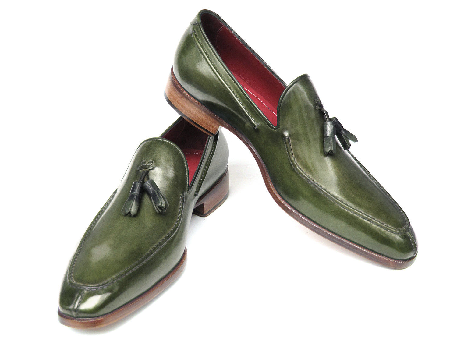 Paul Parkman Men's Tassel Loafer Green Hand Painted Leather (ID#083-GREEN)