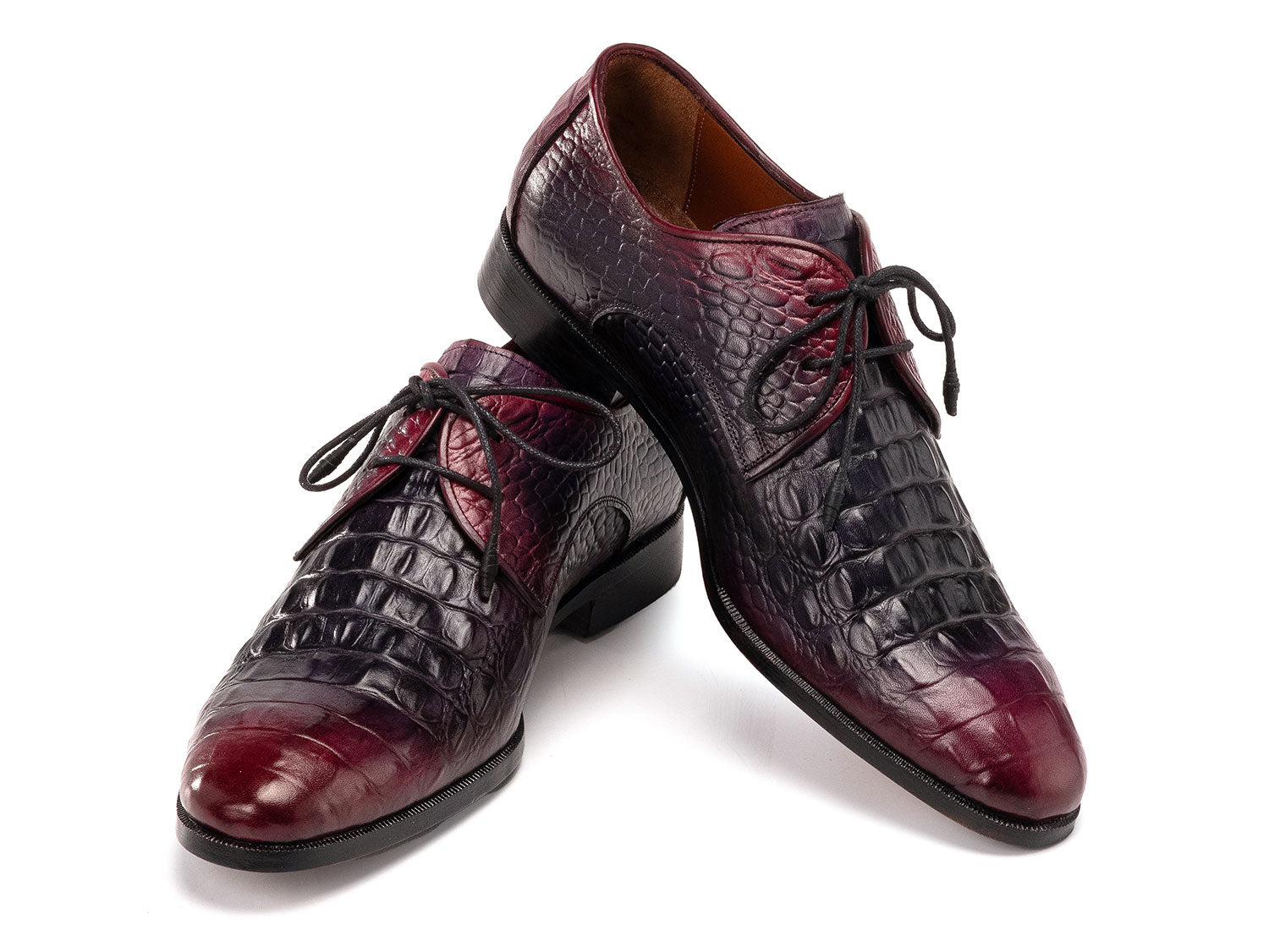 Paul Parkman Men's Black & Purple Crocodile Textured Leather Derby Shoes (ID#1438BPR)