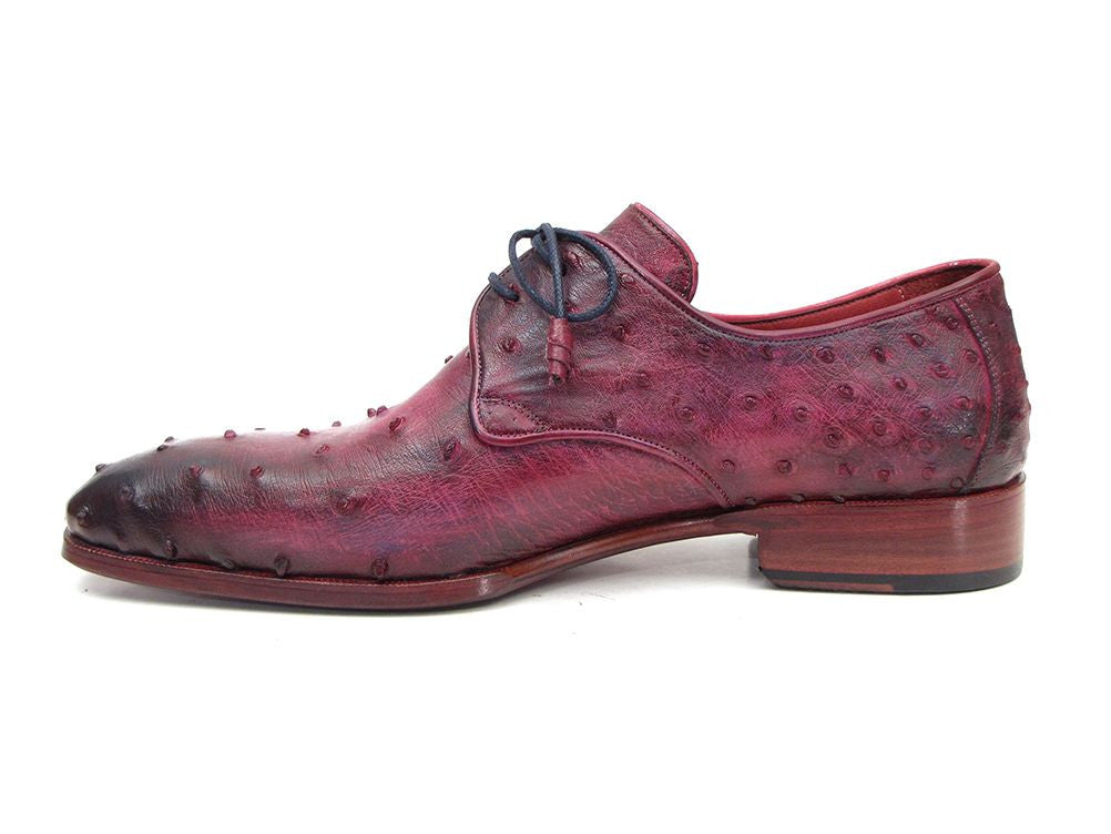 Paul Parkman Men's Burgundy & Purple Genuine Ostrich Skin Derby Shoes (ID#66CC44)