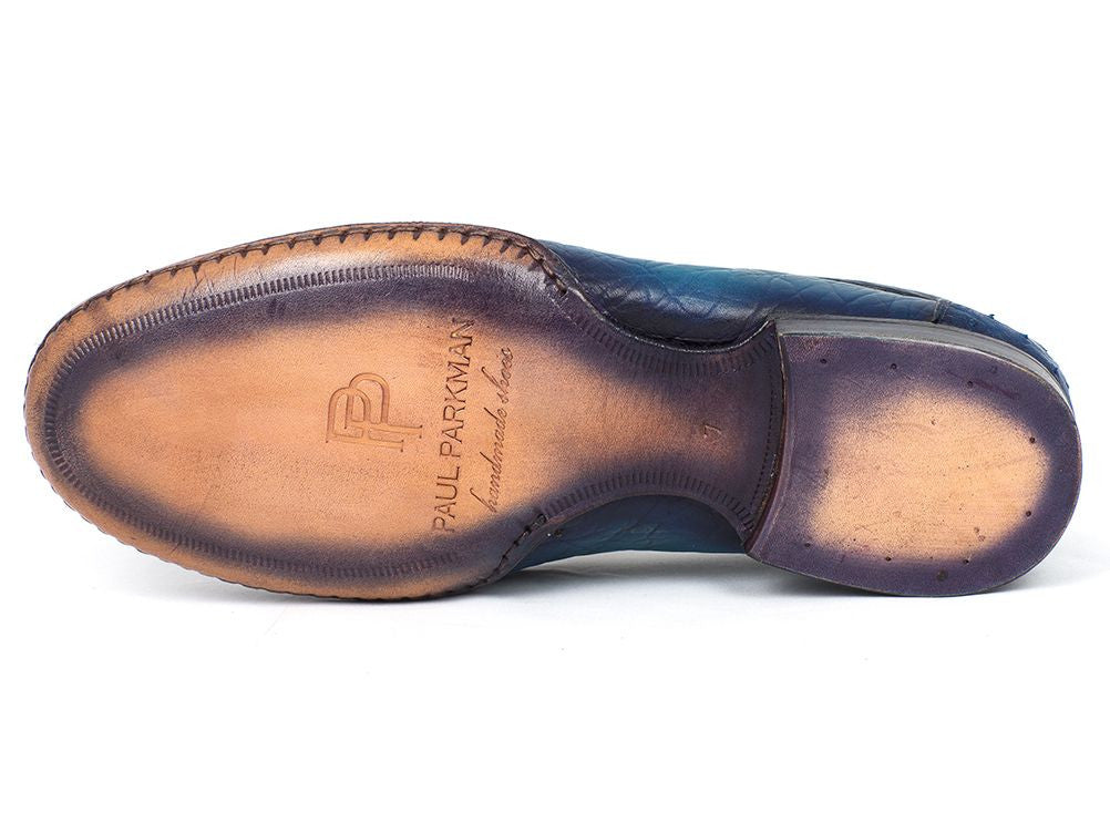 Paul Parkman Men's Blue Genuine Ostrich Opanka Stitched Moccasins (ID#YL94OPK)