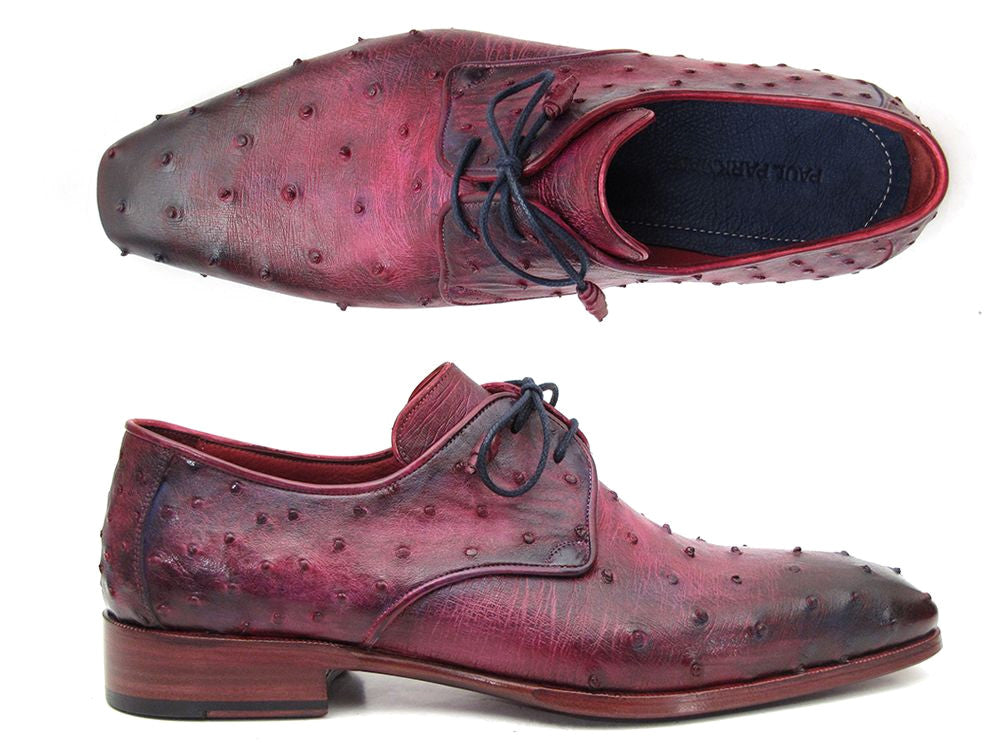 Paul Parkman Men's Burgundy & Purple Genuine Ostrich Skin Derby Shoes (ID#66CC44)