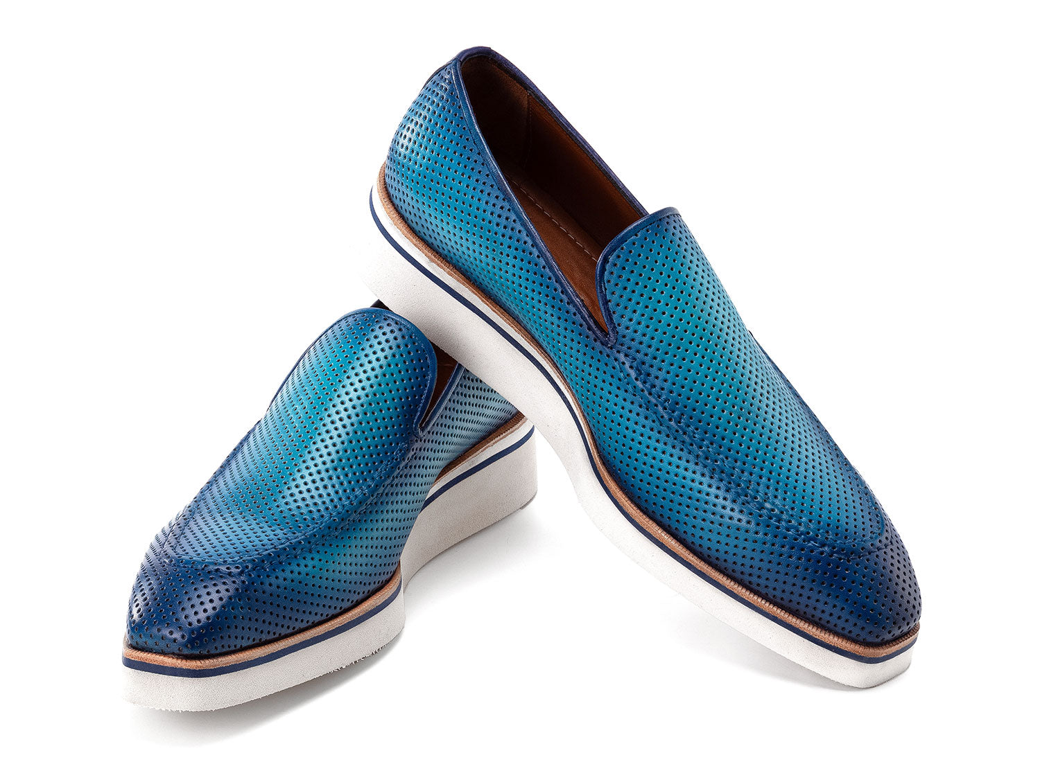 Paul Parkman Men's Smart Casual Perforated Leather Loafers Turquoise (ID#186-PR-TRQ)