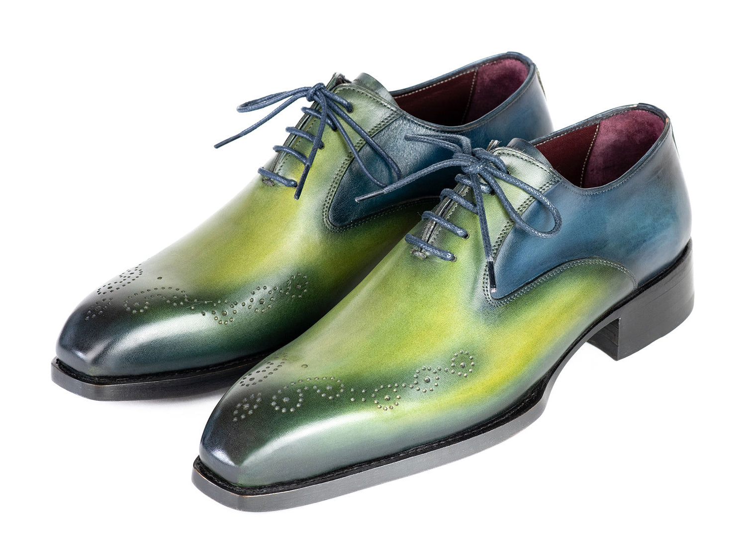 Paul Parkman Goodyear Welted Punched Oxfords Blue & Green Patina (ID#5364-GBL)