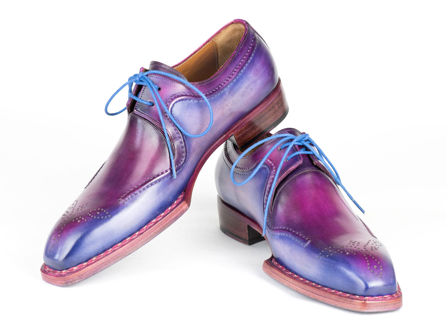 Paul Parkman Men's Hand-Welted Blue & Purple Leather Derby Shoes (ID#326G19)