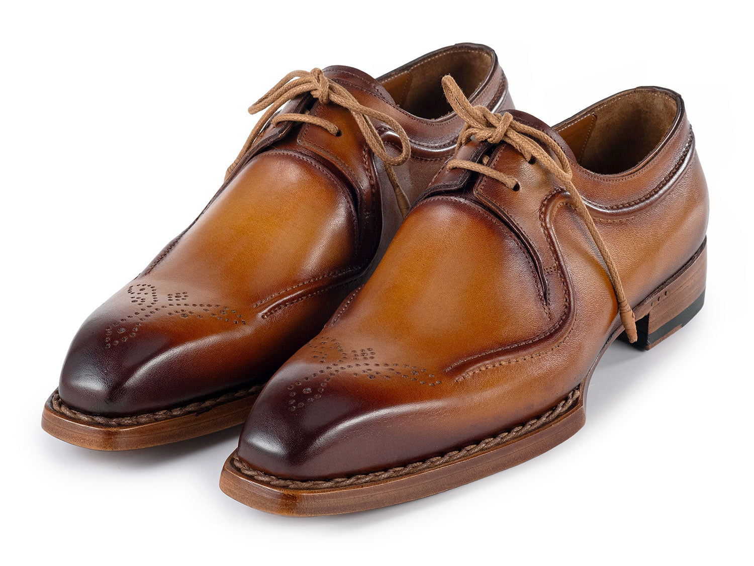 Paul Parkman Men's Hand-Welted Camel Brown Leather Derby Shoes (ID#326B12)