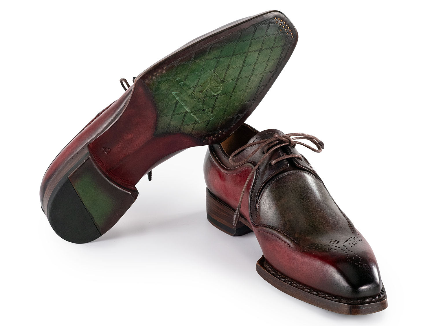 Paul Parkman Men's Hand-Welted Green & Brown Leather Derby Shoes (ID#326Y27)