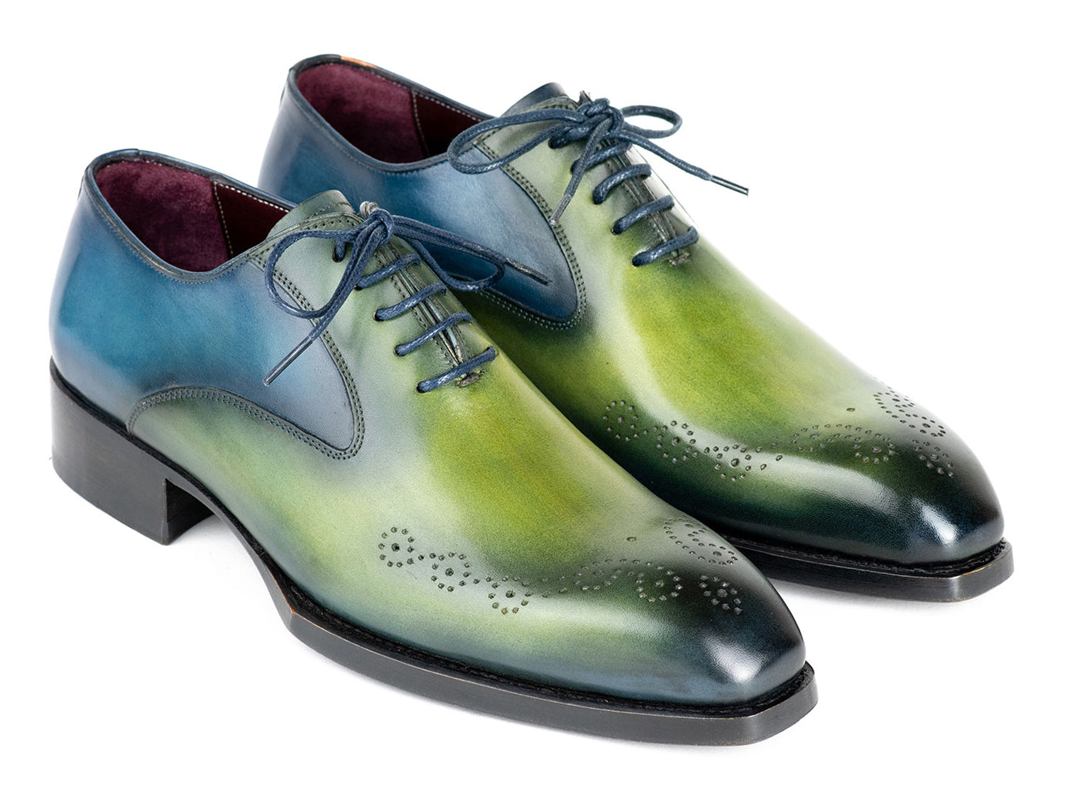 Paul Parkman Goodyear Welted Punched Oxfords Blue & Green Patina (ID#5364-GBL)
