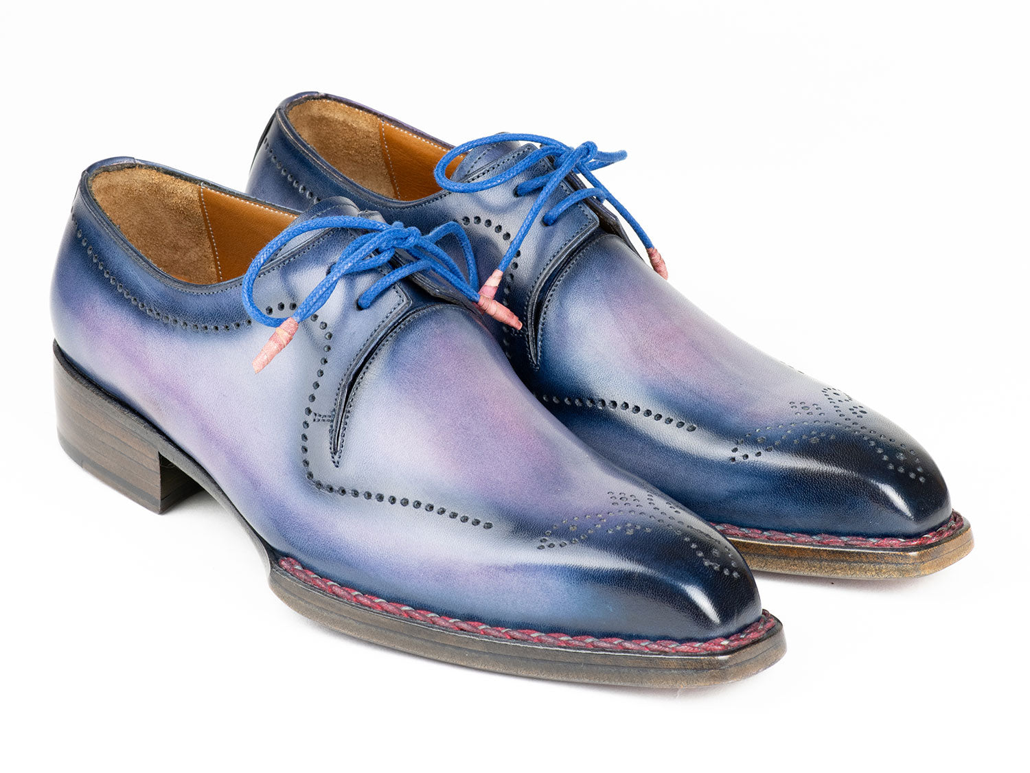 Paul Parkman Men's Hand-Welted Pink & Navy Leather Derby Shoes (ID#599F67)