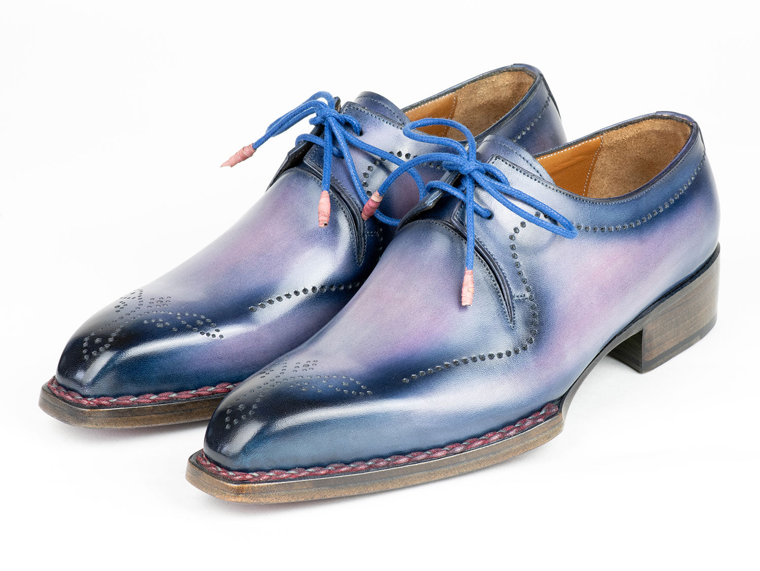 Paul Parkman Men's Hand-Welted Pink & Navy Leather Derby Shoes (ID#599F67)