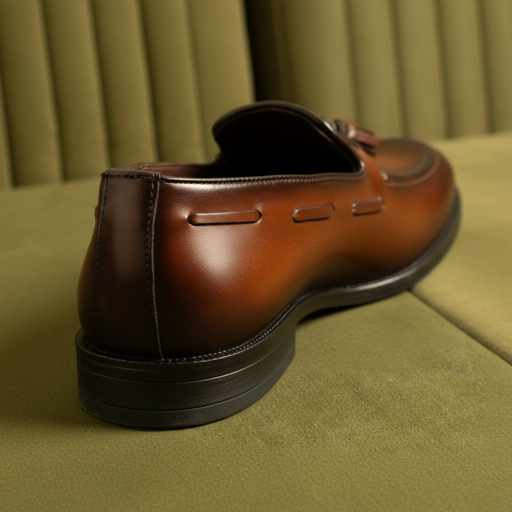 Cobbler India Hand-Painted Brown Tassel Loafers for Men – Premium Dress Shoes