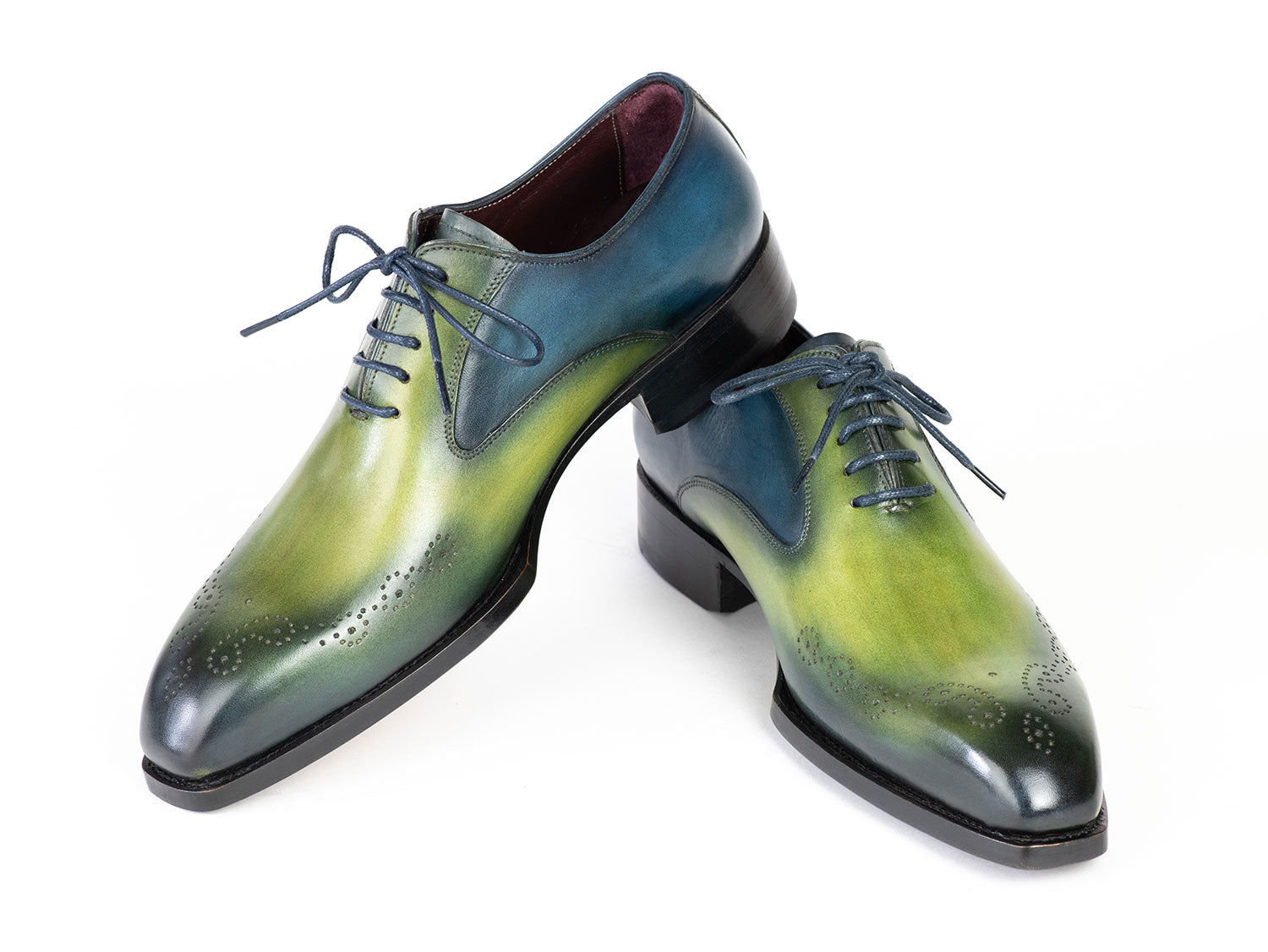 Paul Parkman Goodyear Welted Punched Oxfords Blue & Green Patina (ID#5364-GBL)