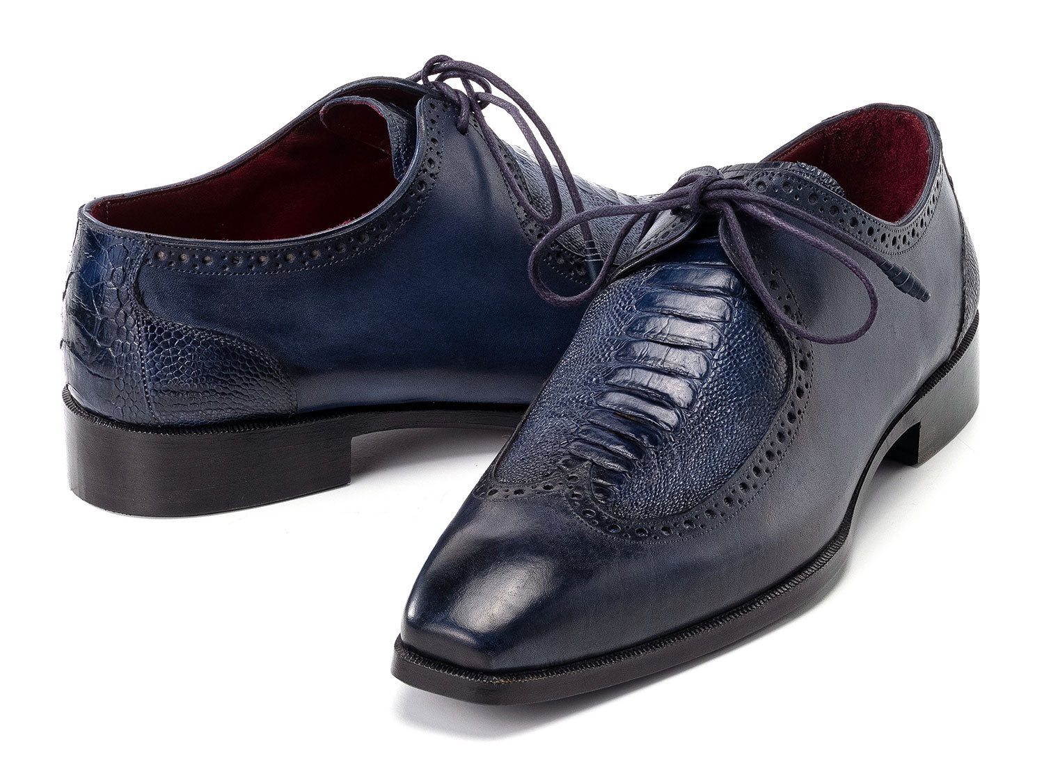 Paul Parkman Men's Navy Blue Genuine Ostrich Leg & Calfskin Derby Shoes (ID#788NV61)