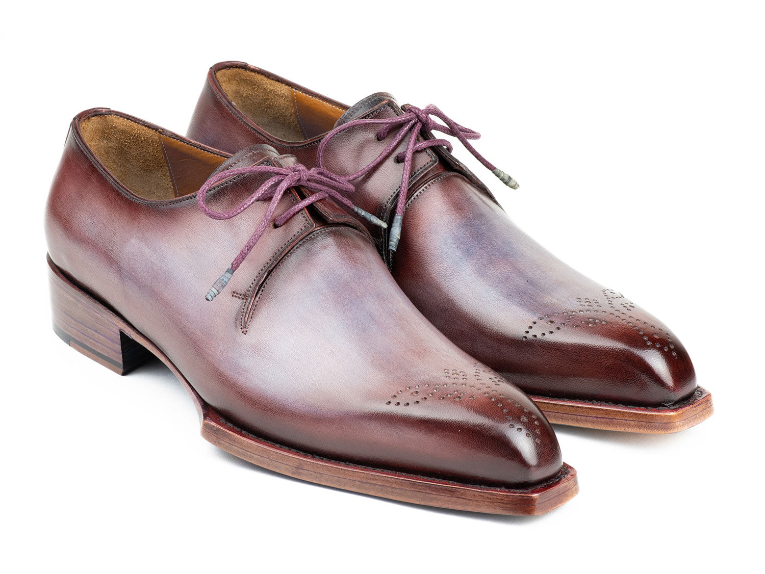 Paul Parkman Goodyear Welted Derby Shoes Ice Blue & Bordeaux (ID#468G61)