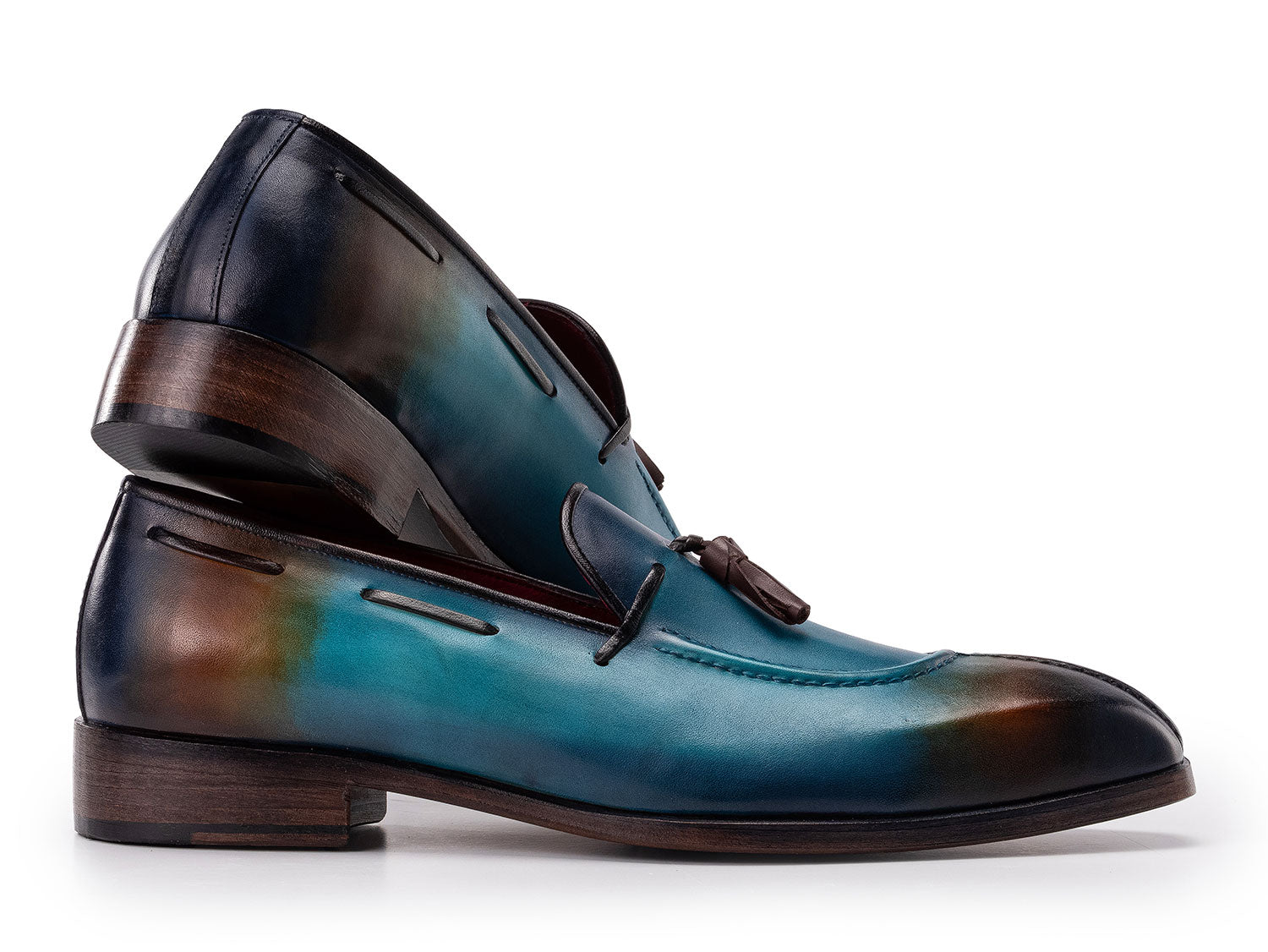 Paul Parkman Men's Split Toe Tassel Loafers Blue Patina Leather (ID#8135-BLU)