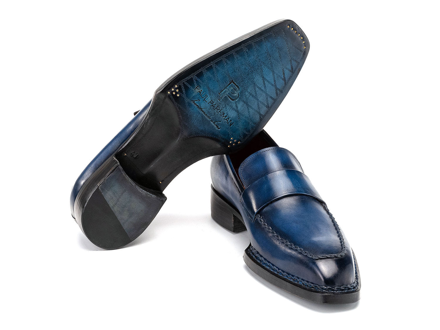 Paul Parkman Men's Norwegian Welted Loafers Blue Patina (ID#8503-BLU)