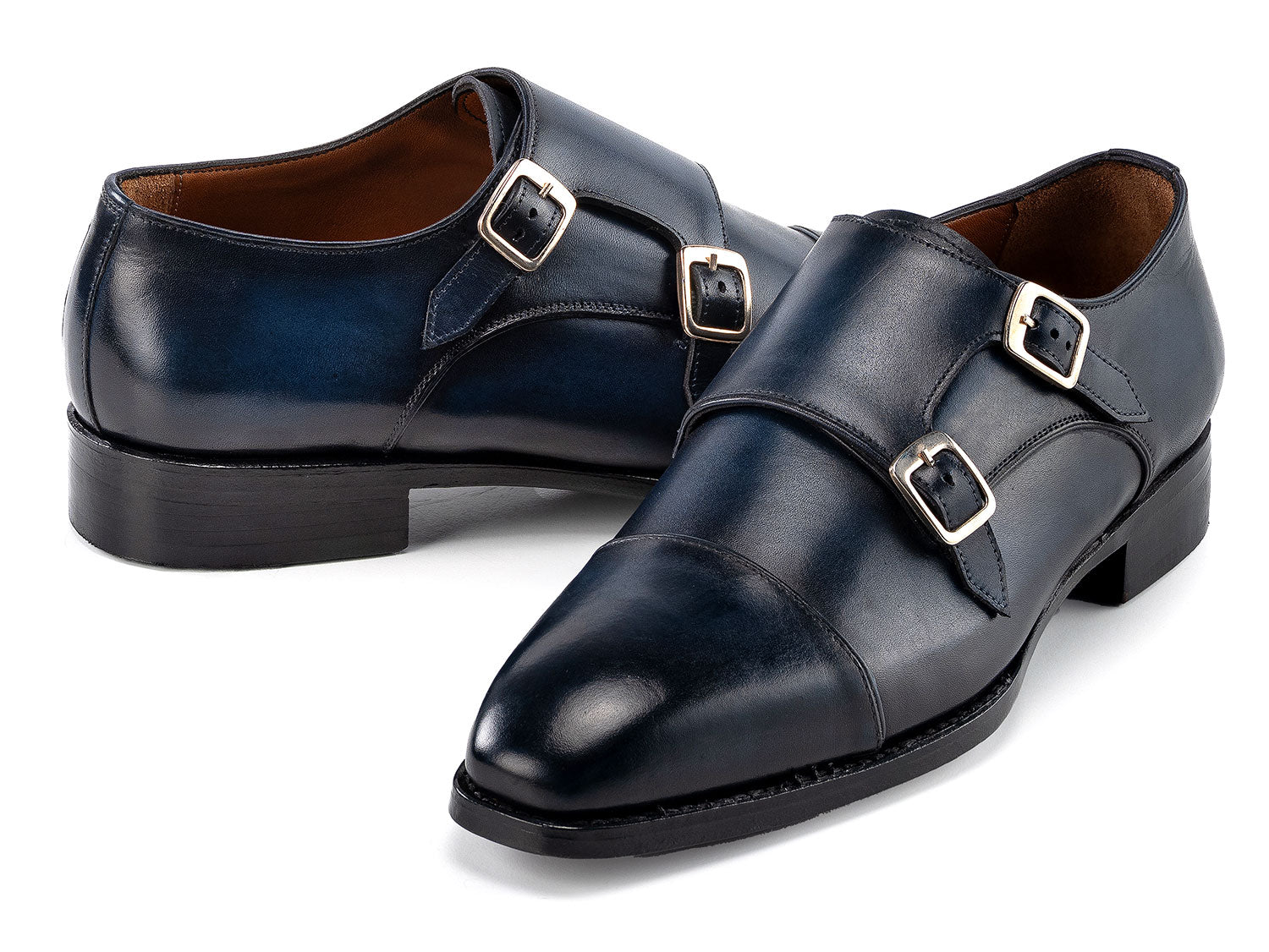 Paul Parkman Men's Goodyear Welted Double Monkstrap Shoes Navy (ID#9468-NVY)