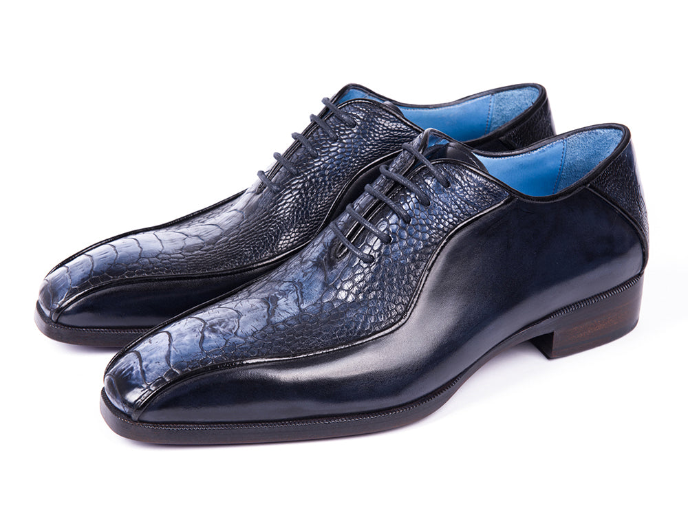 Paul Parkman Navy Genuine Ostrich Leg Bicycle Toe Oxfords (ID#94DLNVY)