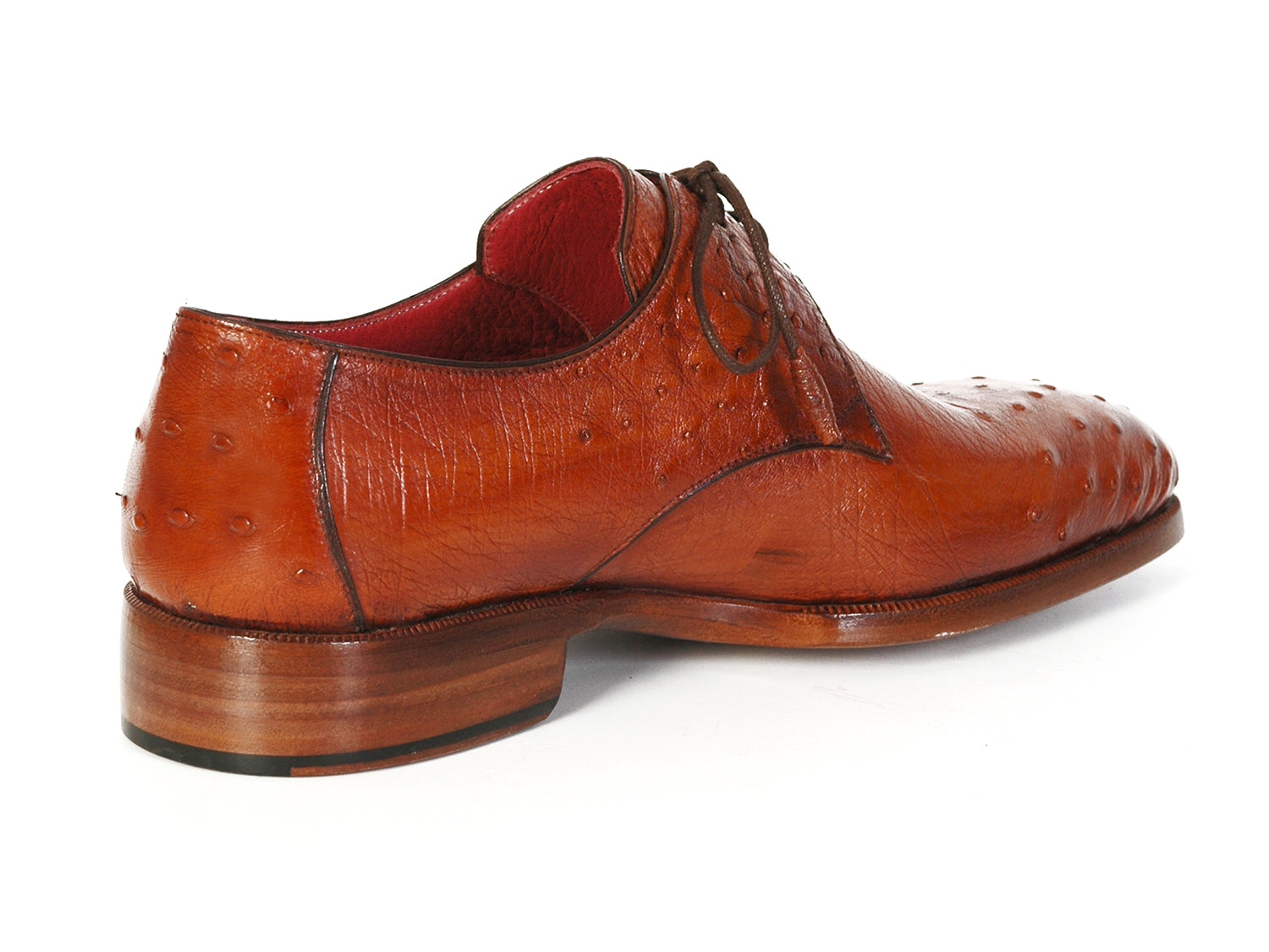Paul Parkman Men's Tobacco Color Genuine Ostrich Leather Upper Derby Shoes (ID#33B76-TAB)