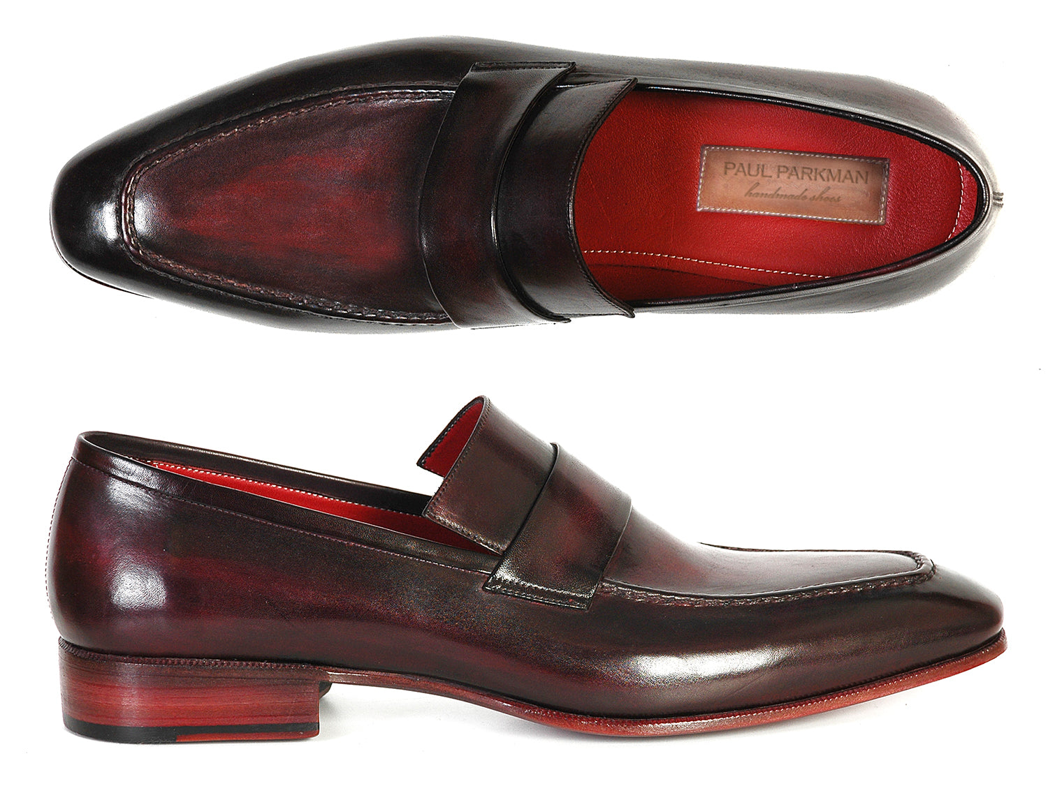 Paul Parkman Men's Loafer Purple & Black Hand-Painted Leather Upper with Leather Sole (ID#093-PURP-BLK)