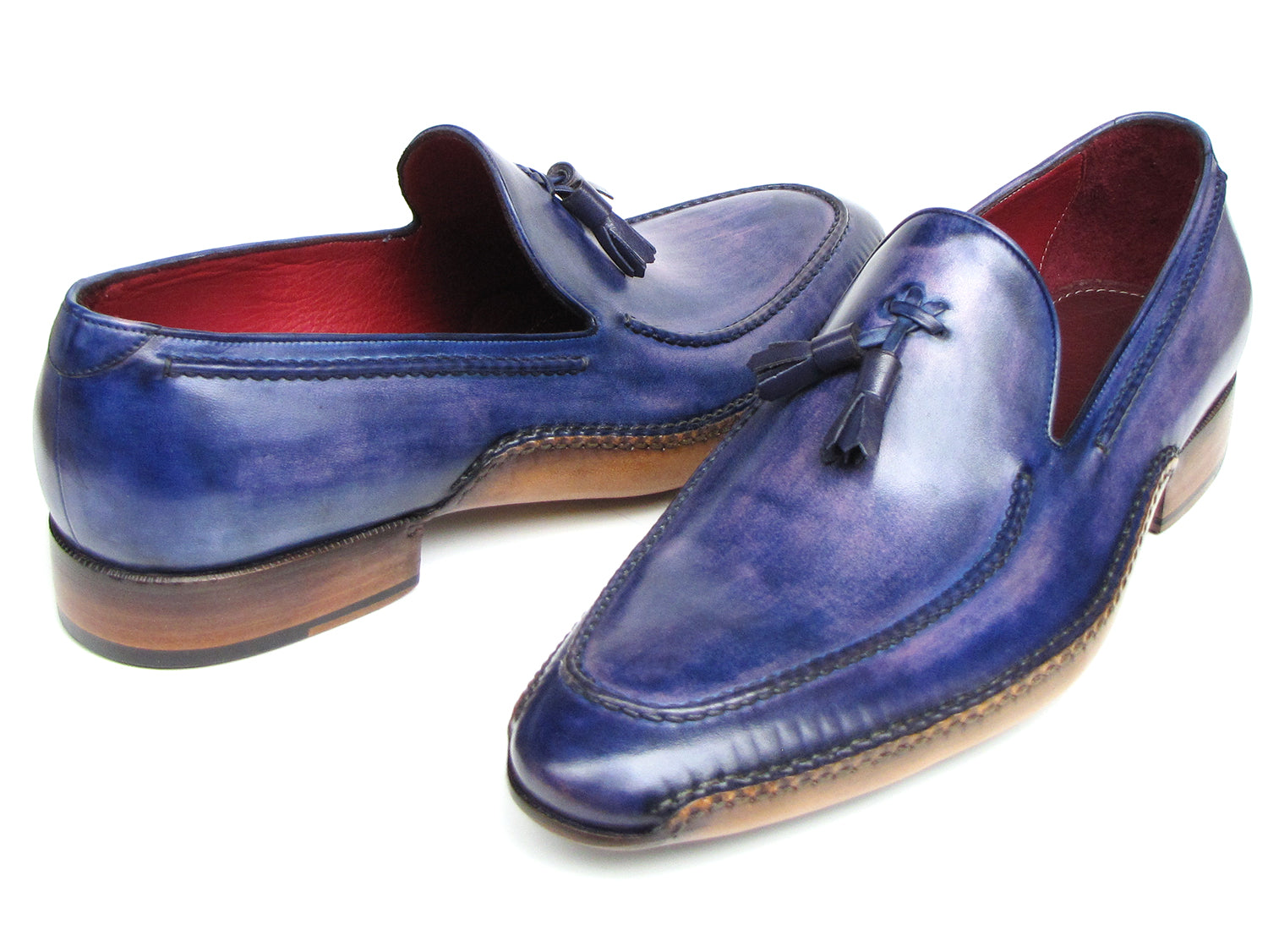 Paul Parkman Men's Side Handsewn Tassel Loafer Blue & Purple (ID#082-BLU-PURP)