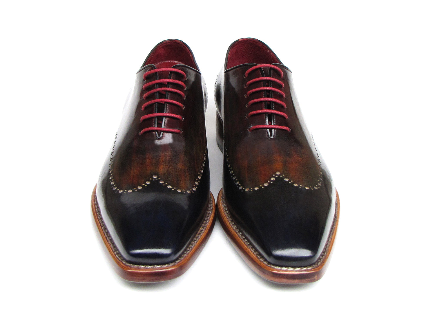 Paul Parkman Men's Wingtip Oxford Goodyear Welted Navy Red Black (ID#081-MIX)