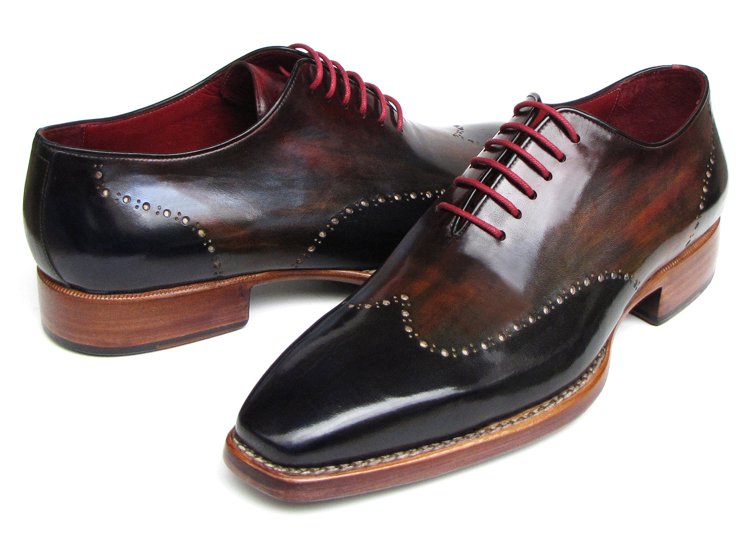 Paul Parkman Men's Wingtip Oxford Goodyear Welted Navy Red Black (ID#081-MIX)