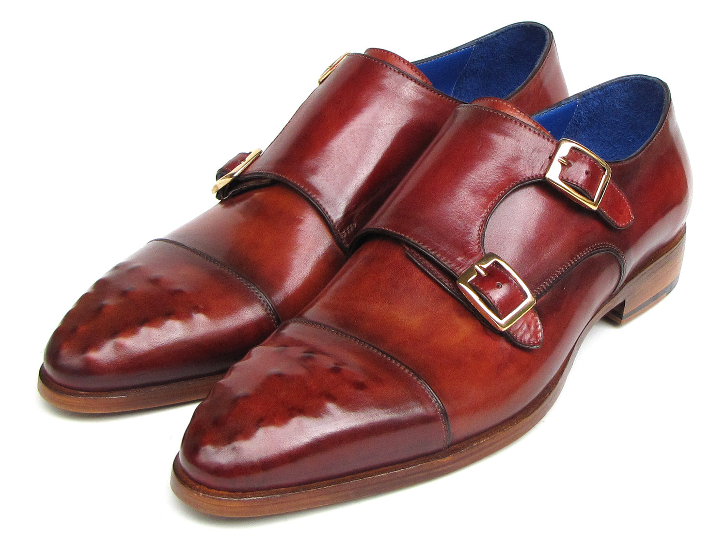 Paul Parkman Men's Studded Captoe Monkstraps Burgundy (ID#047-BUR)