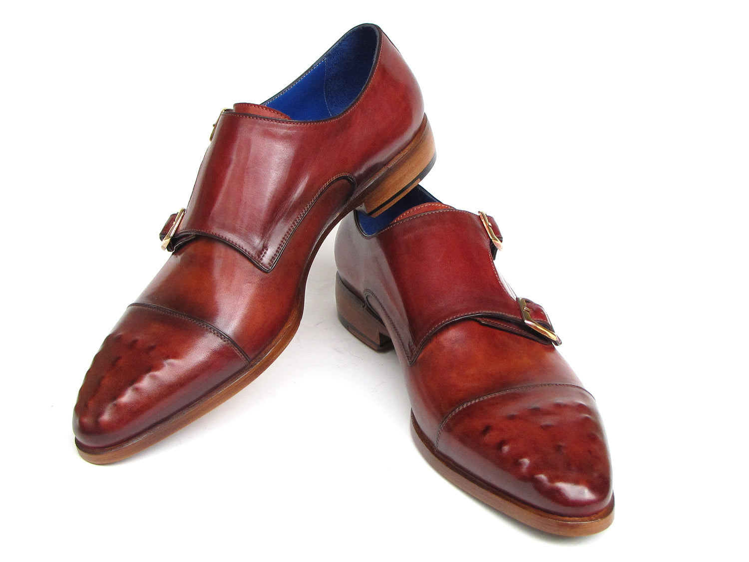 Paul Parkman Men's Studded Captoe Monkstraps Burgundy (ID#047-BUR)