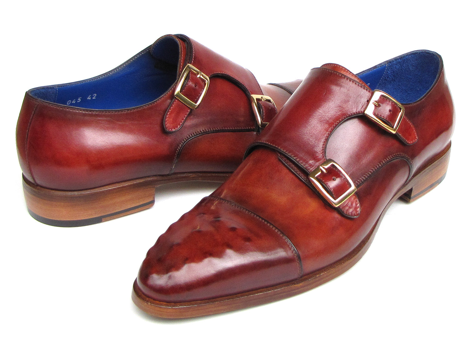 Paul Parkman Men's Studded Captoe Monkstraps Burgundy (ID#047-BUR)