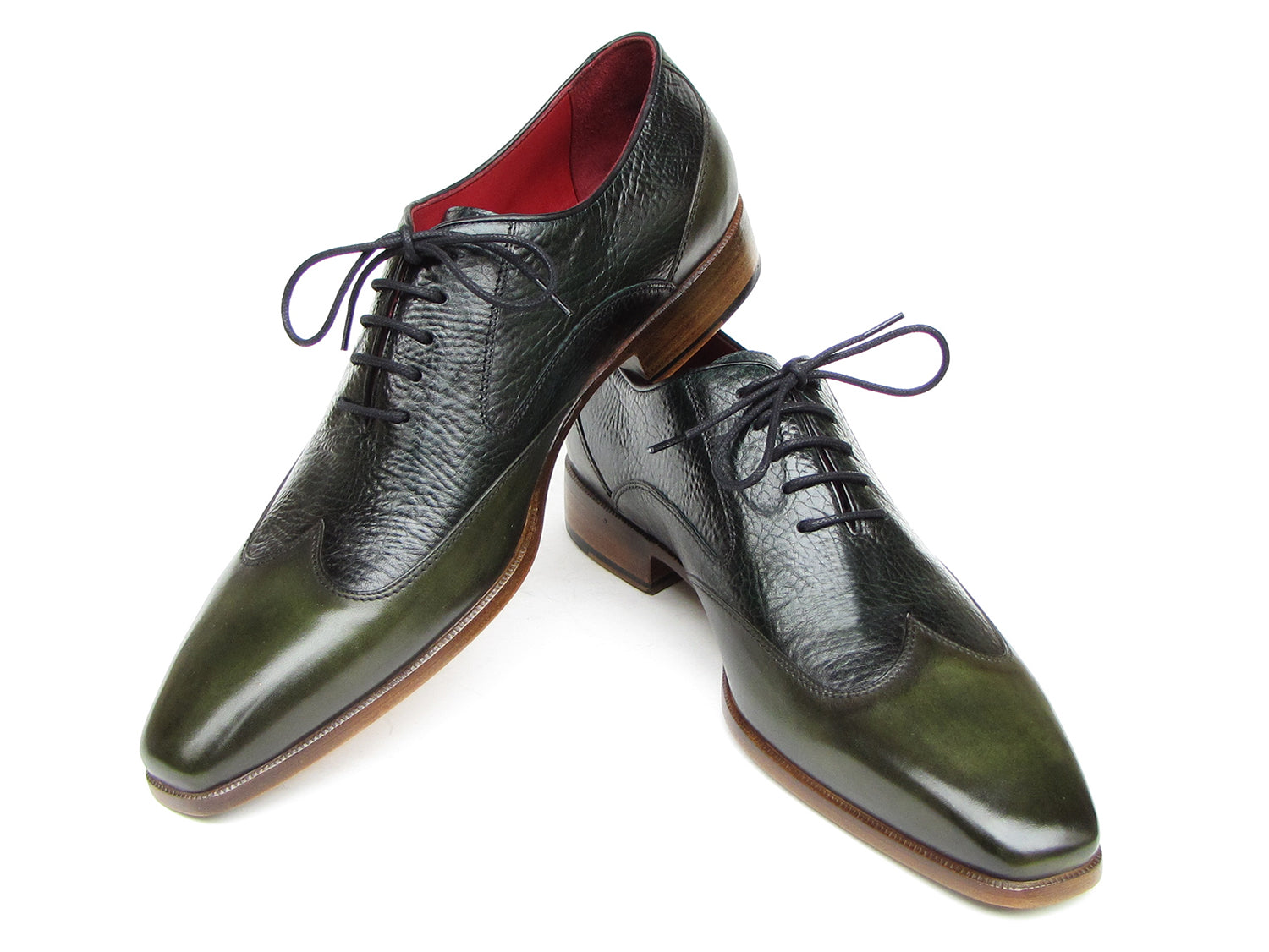 Paul Parkman Men's Wingtip Oxford Floater Leather Green (ID#023-GREEN)