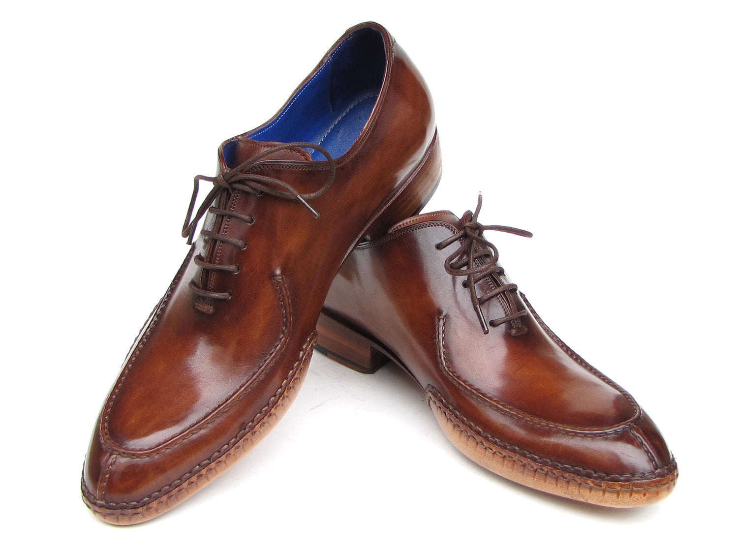 Paul Parkman Men's Side Handsewn Split-toe Brown Oxfords (ID#054-BRW)