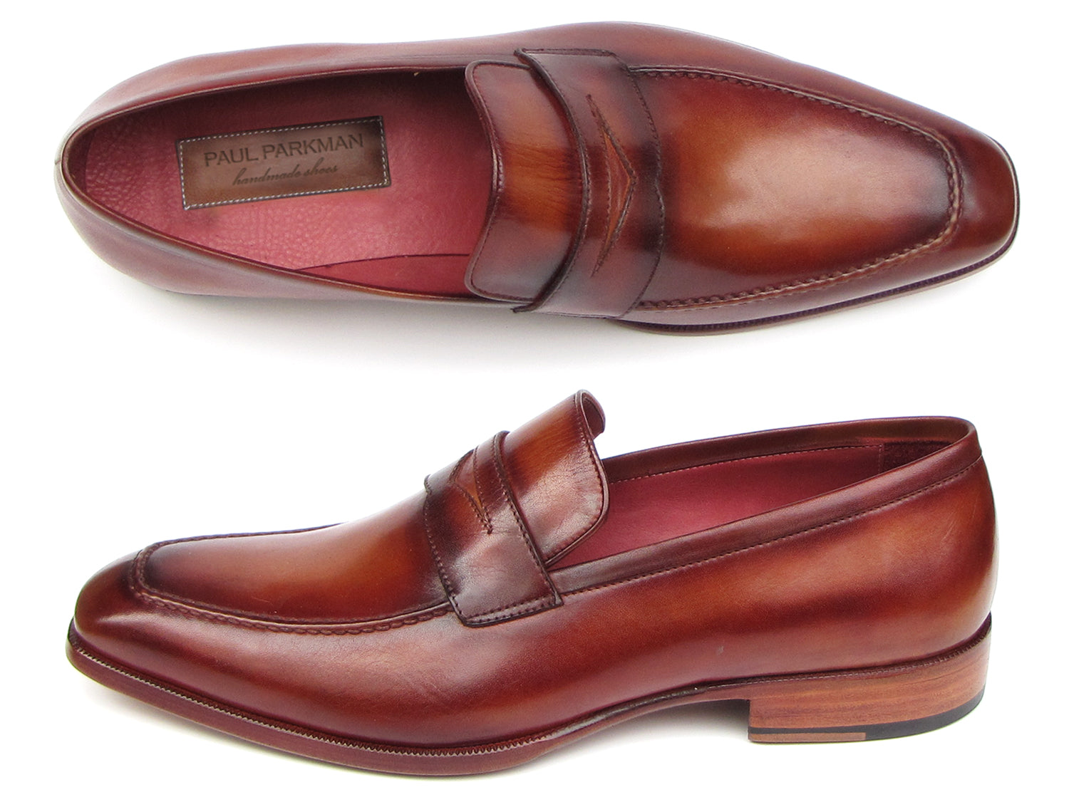 Paul Parkman Men's Penny Loafer Tobacco & Bordeaux Hand-Painted Shoes (ID#067-BRD)
