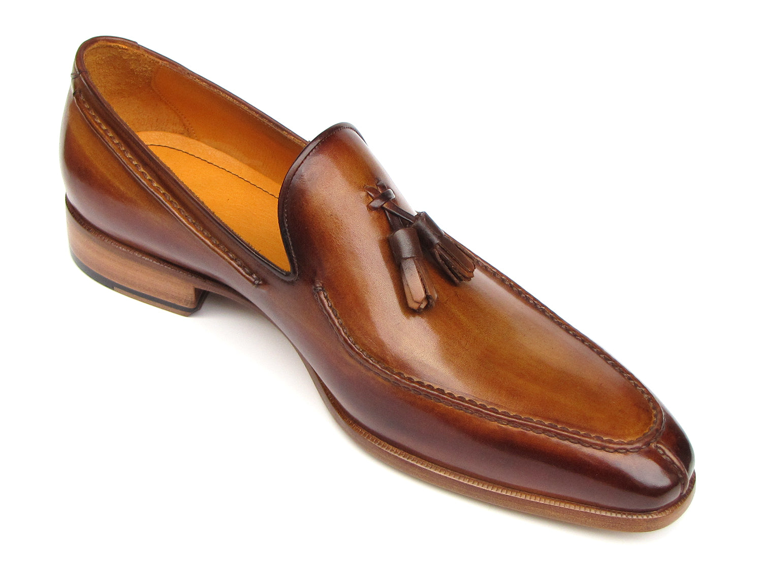 Paul Parkman Men's Tassel Loafer Camel & Brown Hand-Painted (ID#083-CML)