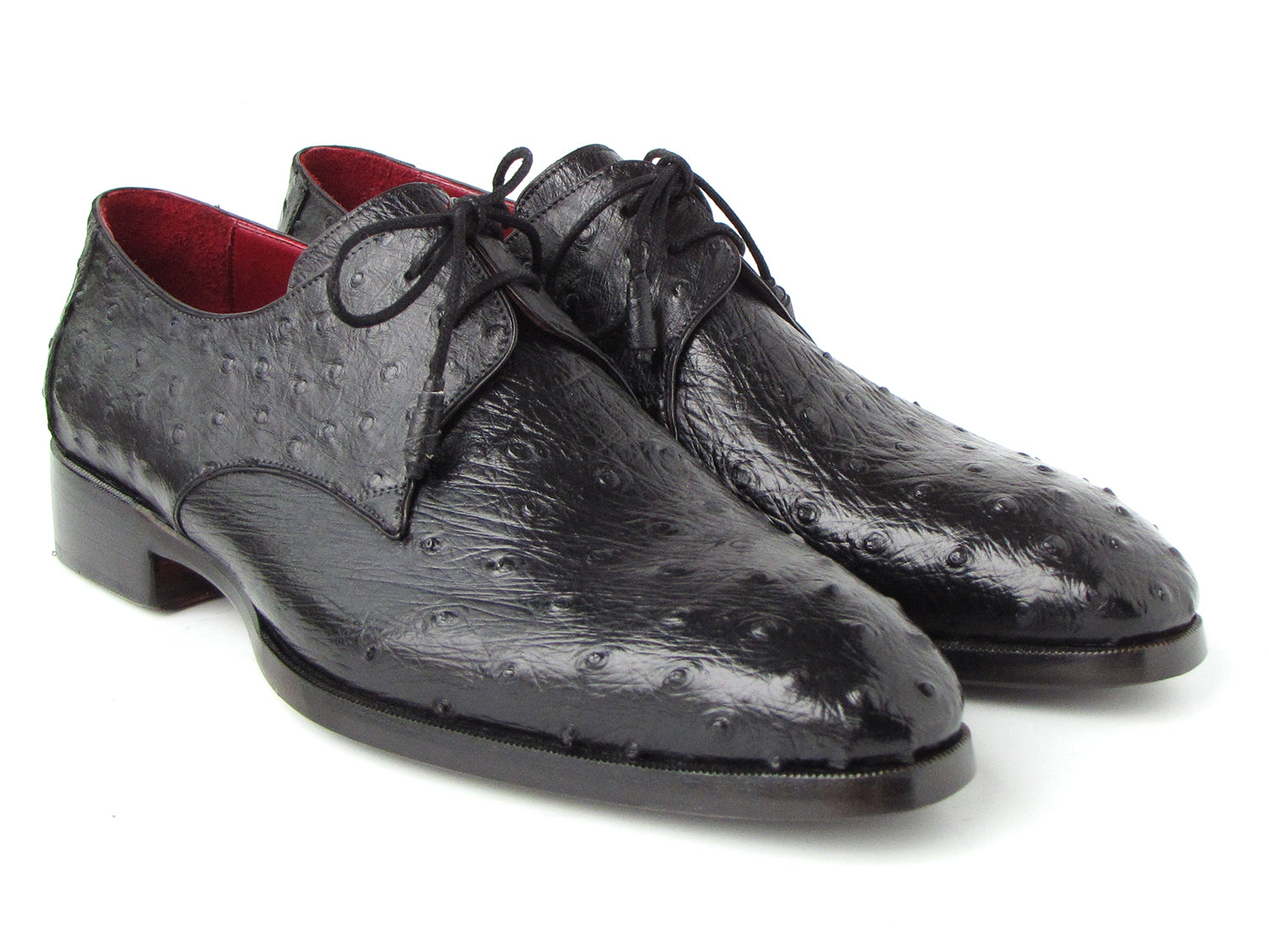 Paul Parkman Men's Black Genuine Ostrich Derby Shoes (ID#33B76-BLK)