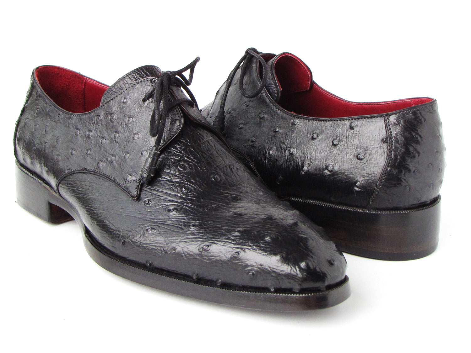 Paul Parkman Men's Black Genuine Ostrich Derby Shoes (ID#33B76-BLK)