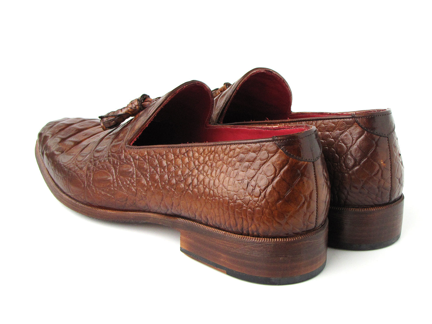 Paul Parkman Men's Brown Crocodile Embossed Calfskin Tassel Loafer (ID#PP2281-BRW)