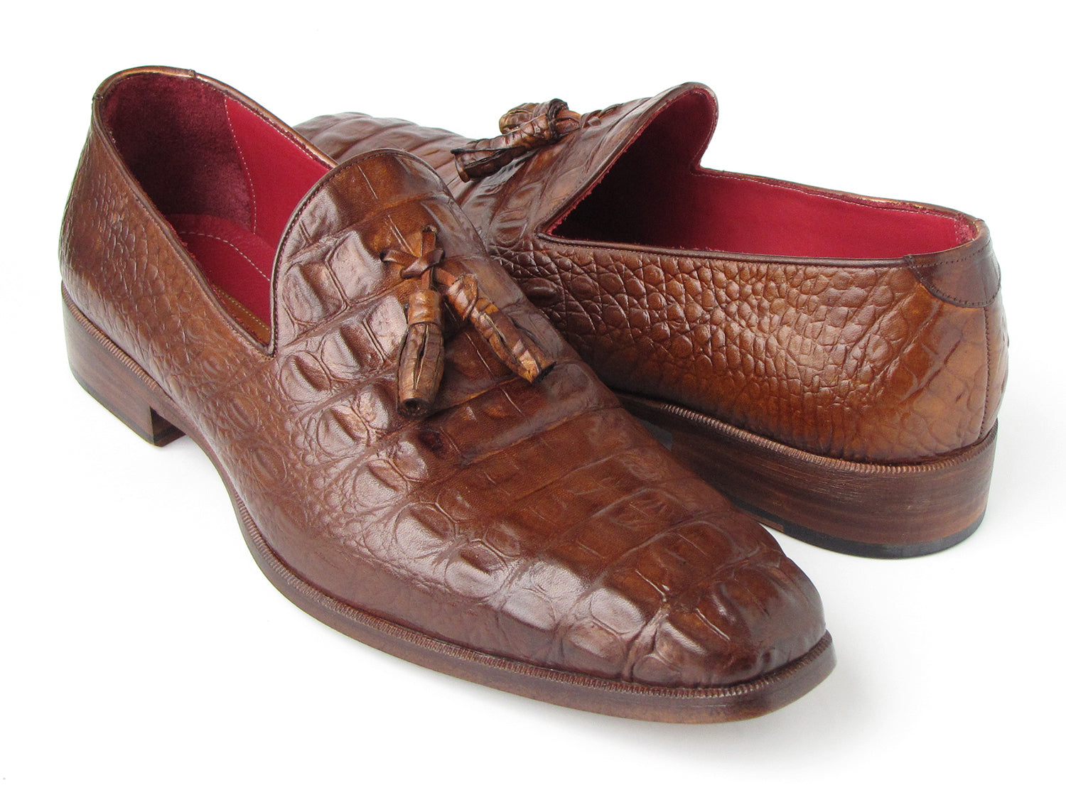 Paul Parkman Men's Brown Crocodile Embossed Calfskin Tassel Loafer (ID#PP2281-BRW)