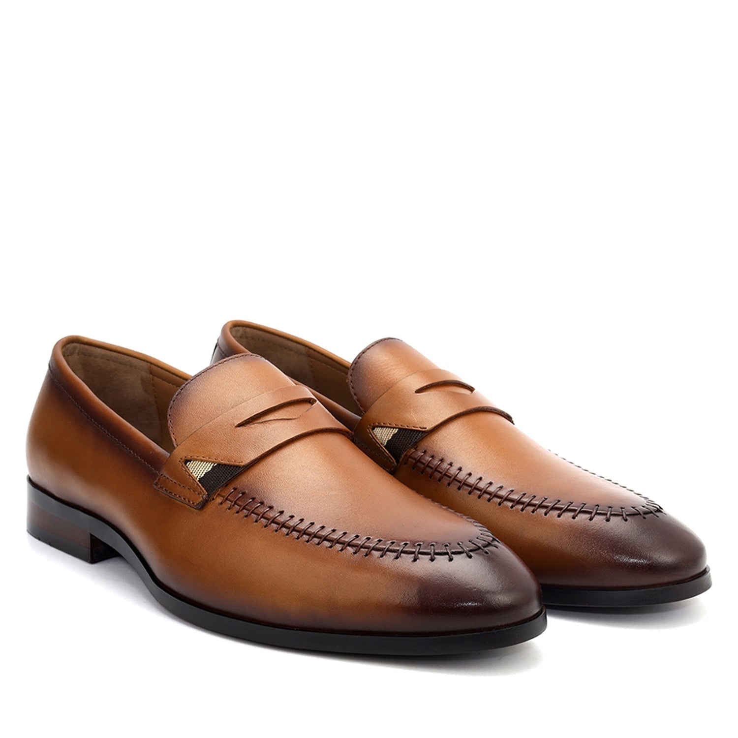 Tan Leather Loafers With Top Panel