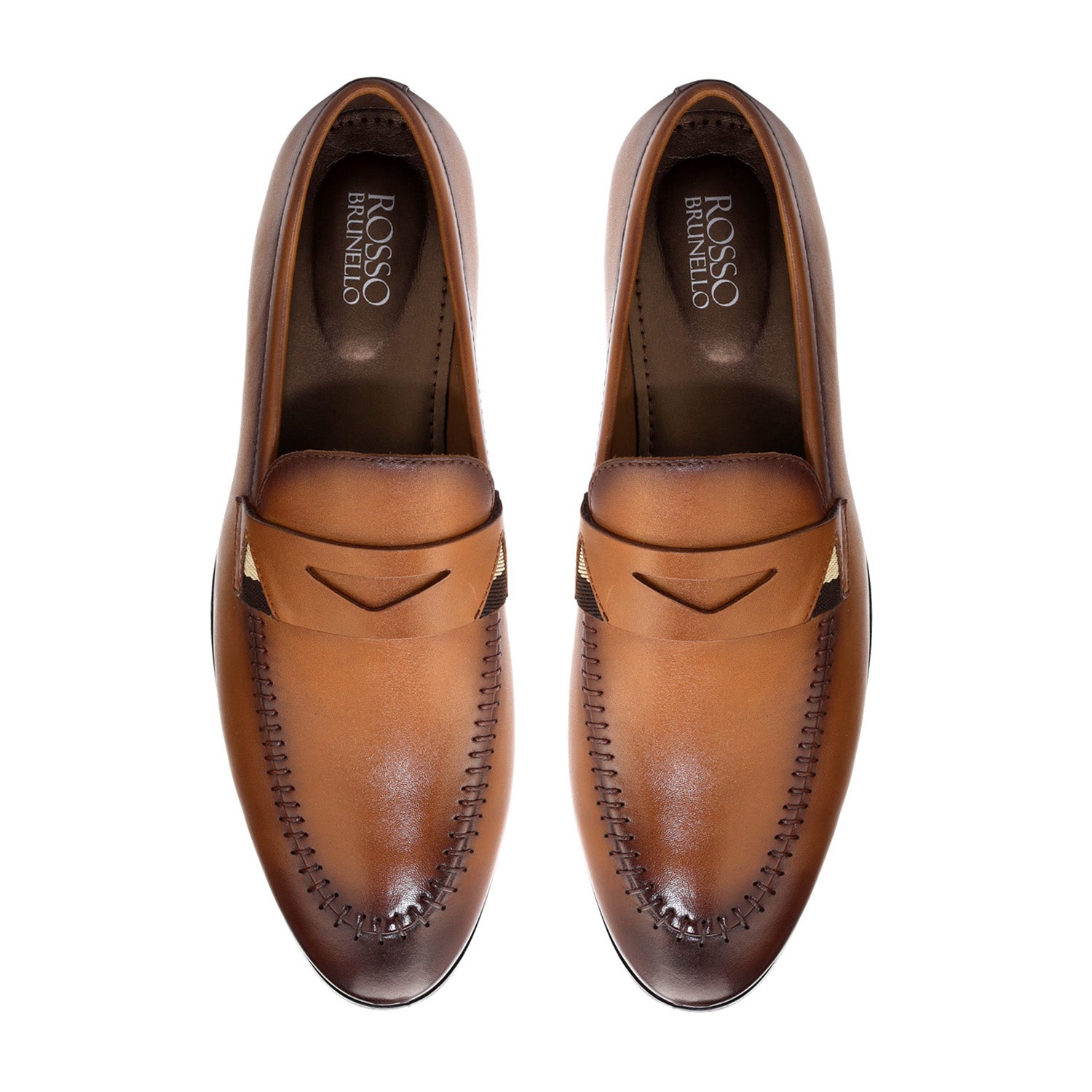 Tan Leather Loafers With Top Panel