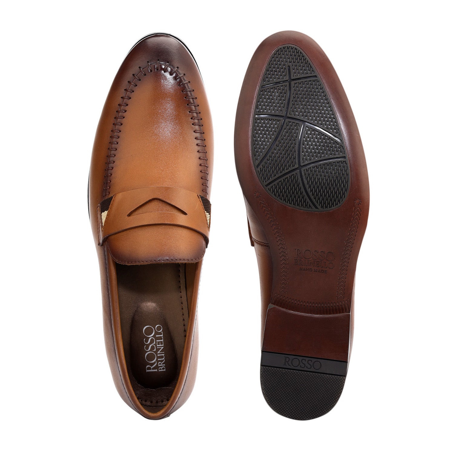Tan Leather Loafers With Top Panel