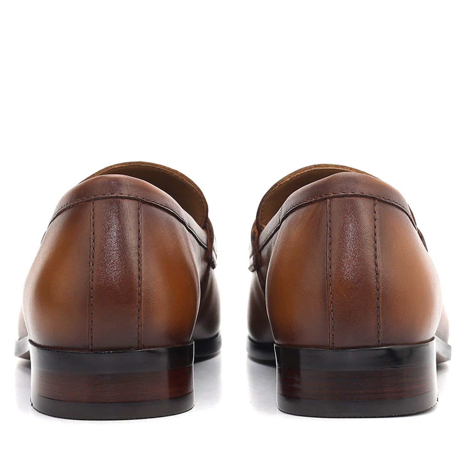 Tan Leather Loafers With Top Panel
