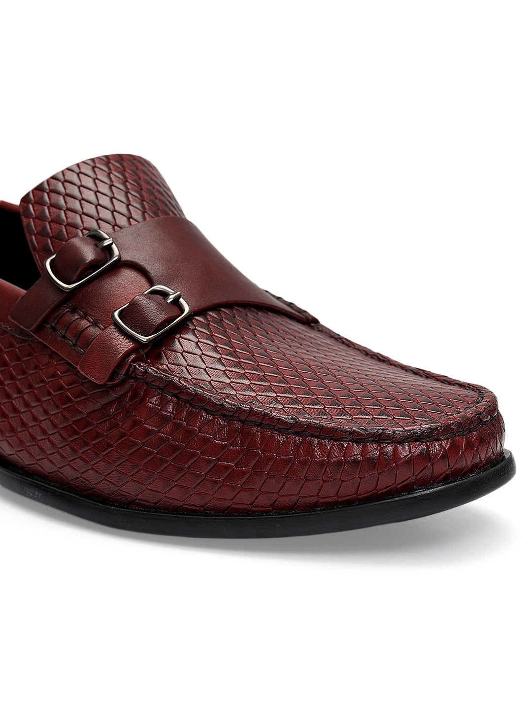 Burgundy Dual-Buckle Loafers
