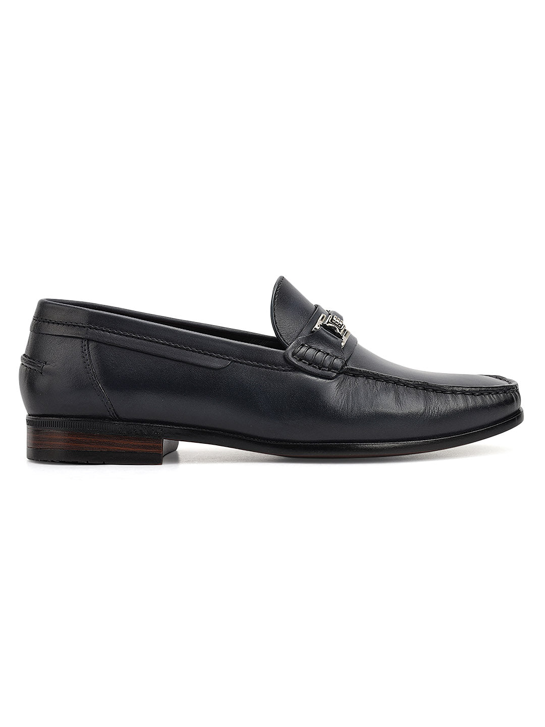Blue Leather Loafers With Panel On Top