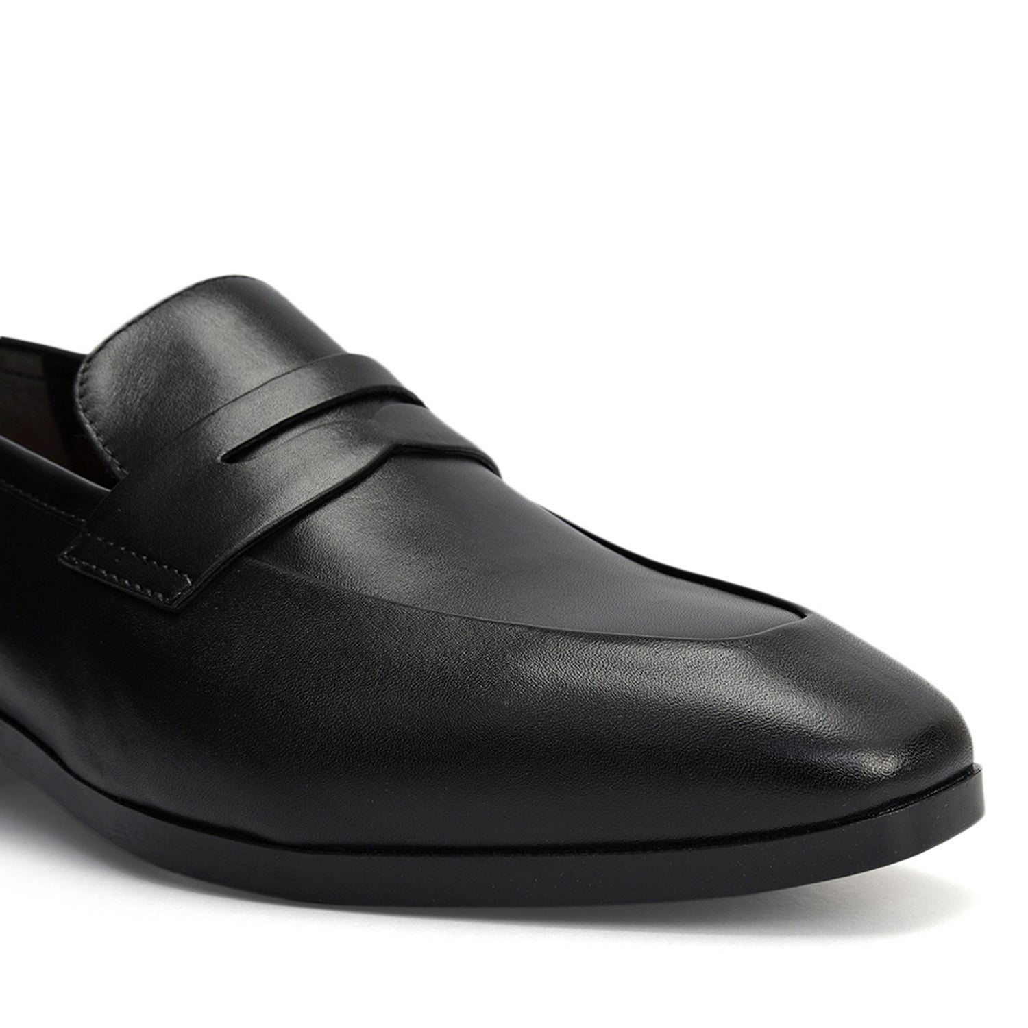 Black Leather Loafers With Panel