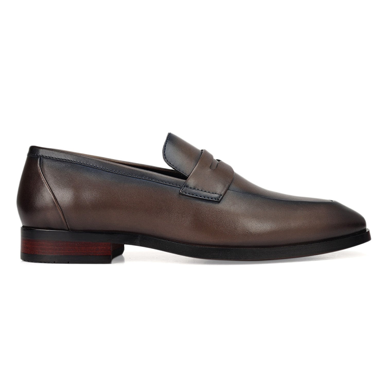 Grey Leather Loafers With Panel