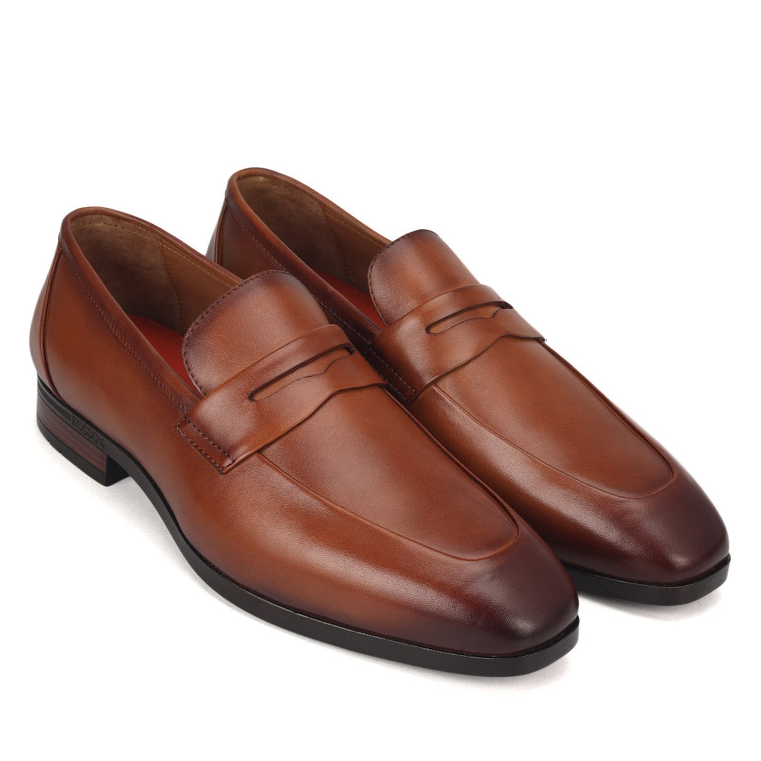 Tan Leather Loafers With Panel